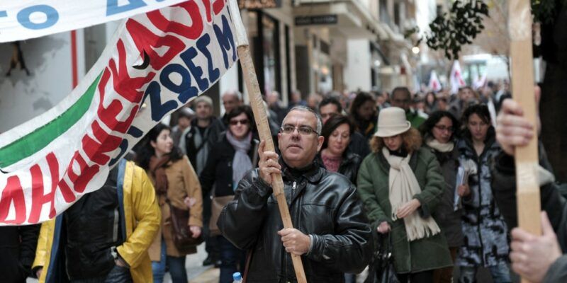 Greek journalists march in central Athens, during a 24-hour strike. Credit: Louisa Gouliamaki /AFP.